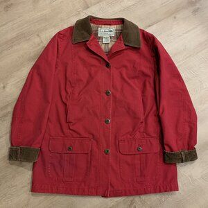 Vintage LL Bean Chore Jacket Red Canvas Flannel Lined Corduroy Trim Women's Med
